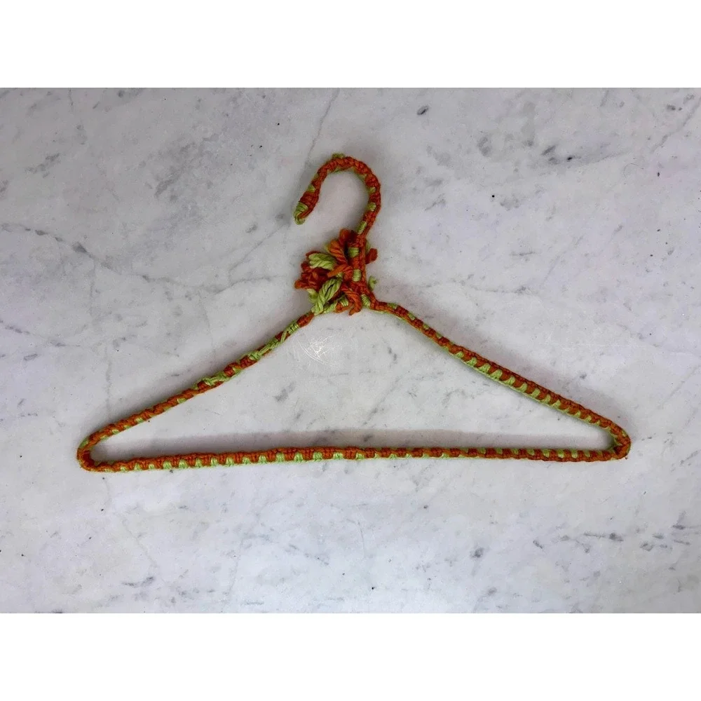 Crochet‎ Covered Wire Hangers Set of 5 Multicolor Excellent Boho PomPom